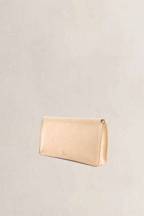 Jérôme Dreyfuss Beige Croco-Embossed Leather Clic Clac Clutch