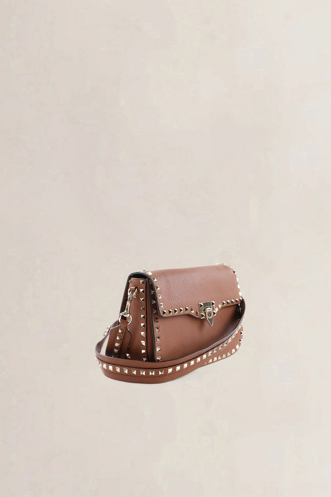 Valentino Garavani Small Brown Grainy Calfskin Rockstud Crossbody Bag