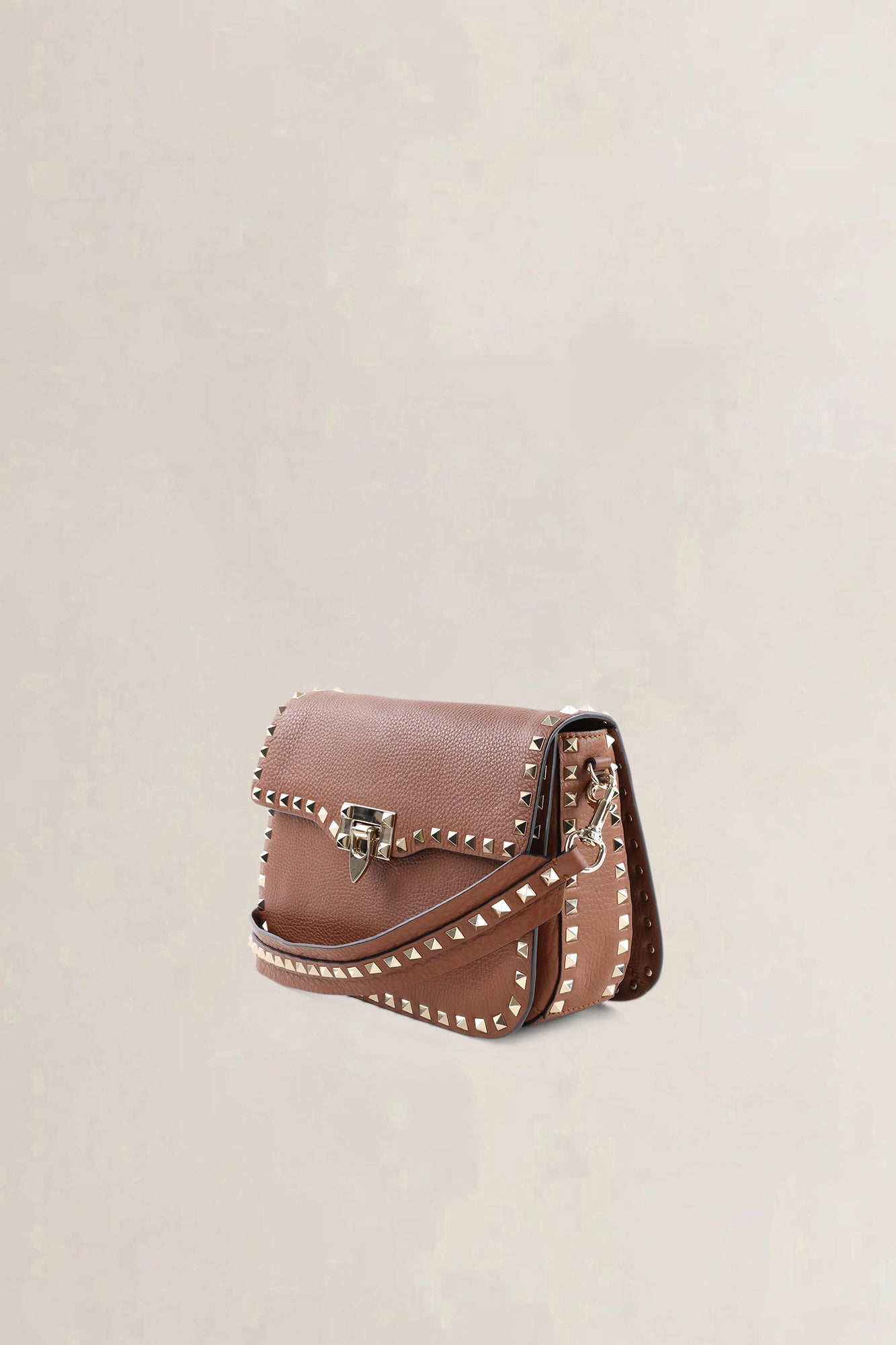 Valentino Garavani Small Brown Grainy Calfskin Rockstud Crossbody Bag
