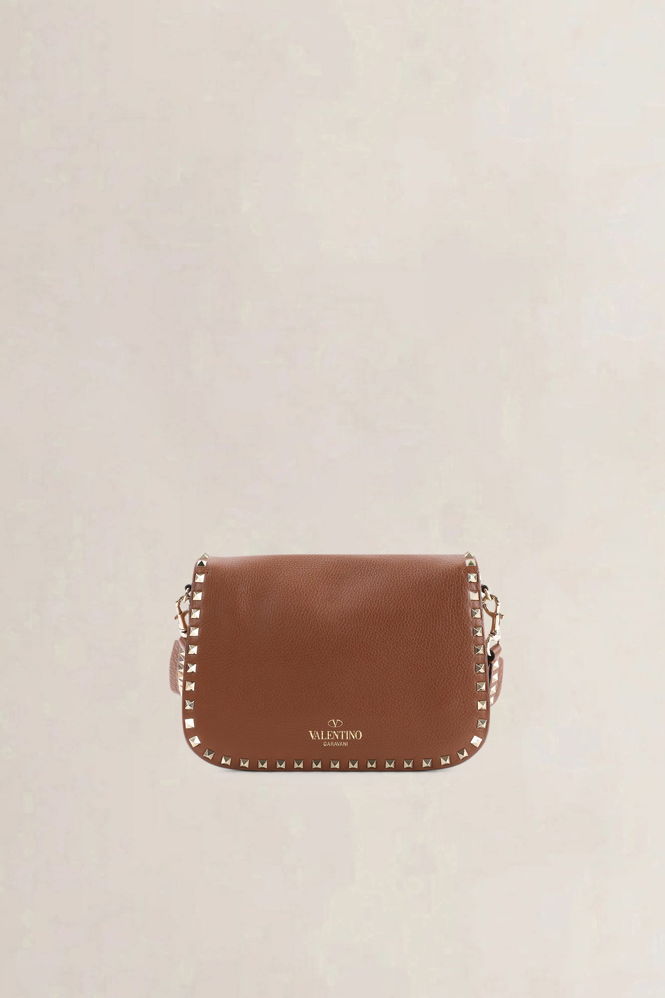 Valentino Garavani Small Brown Grainy Calfskin Rockstud Crossbody Bag