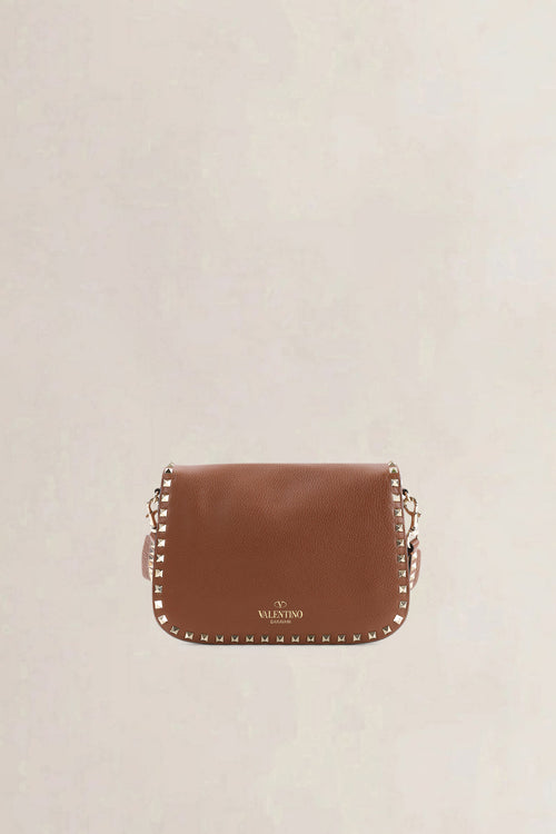 Valentino Garavani Small Brown Grainy Calfskin Rockstud Crossbody Bag