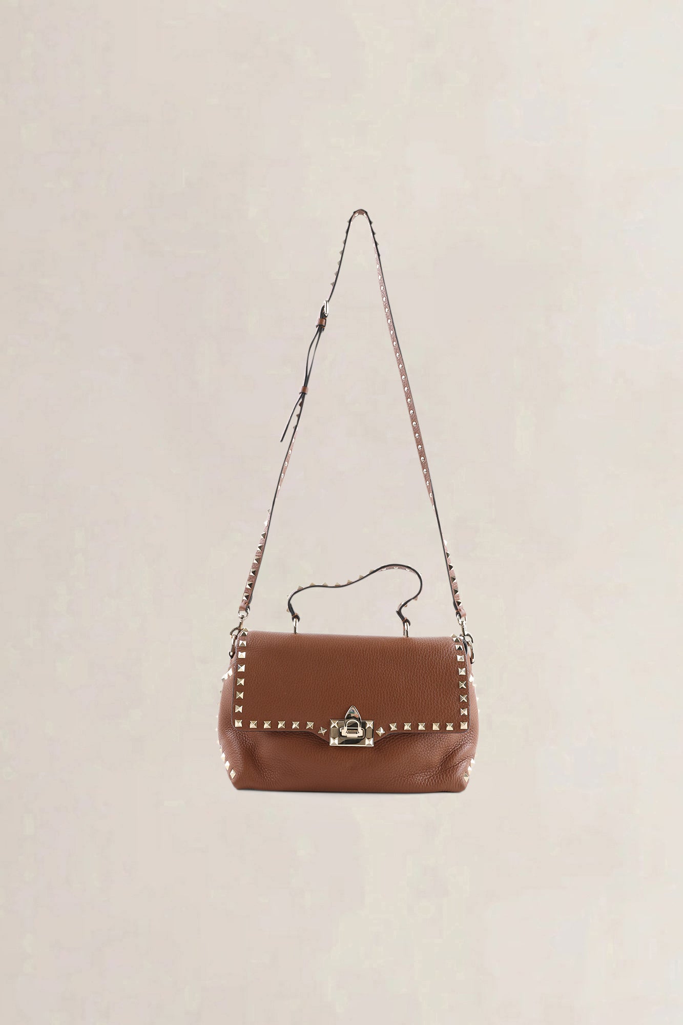 Valentino Garavani Brown Leather Rockstud Crossbody Bag