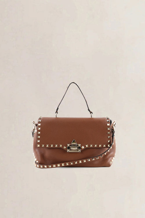 Valentino Garavani Brown Leather Rockstud Crossbody Bag