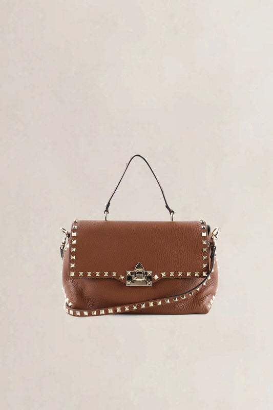 Valentino Garavani Brown Leather Rockstud Crossbody Bag