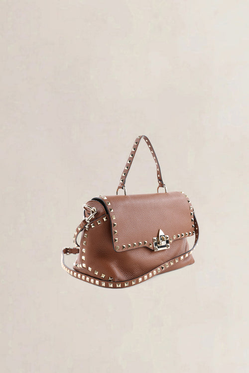 Valentino Garavani Brown Leather Rockstud Crossbody Bag