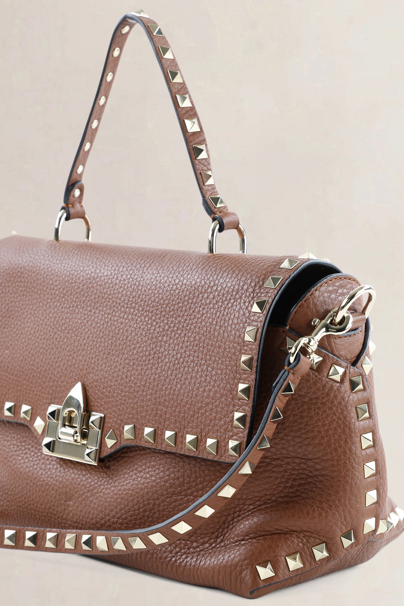Valentino Garavani Brown Leather Rockstud Crossbody Bag