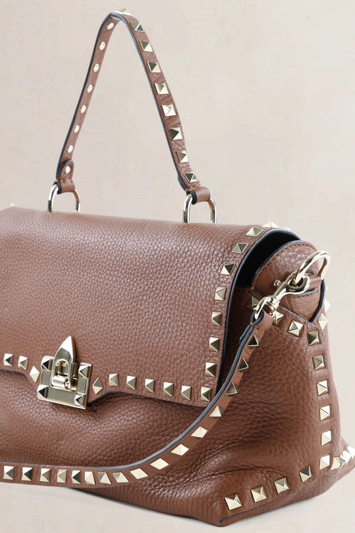 Valentino Garavani Brown Leather Rockstud Crossbody Bag