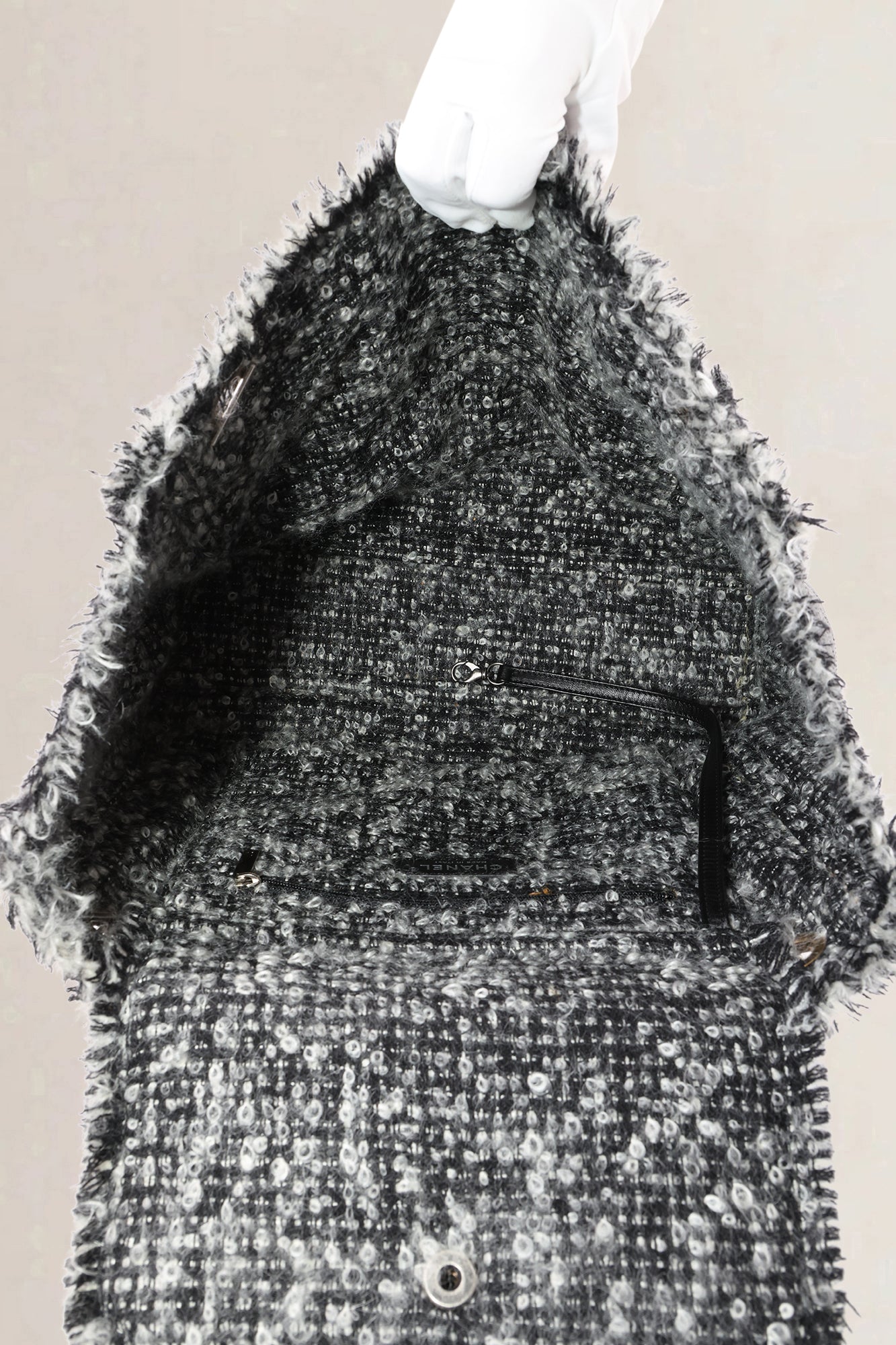 Chanel Grey Quilted Tweedy Tote Shoulder Bag