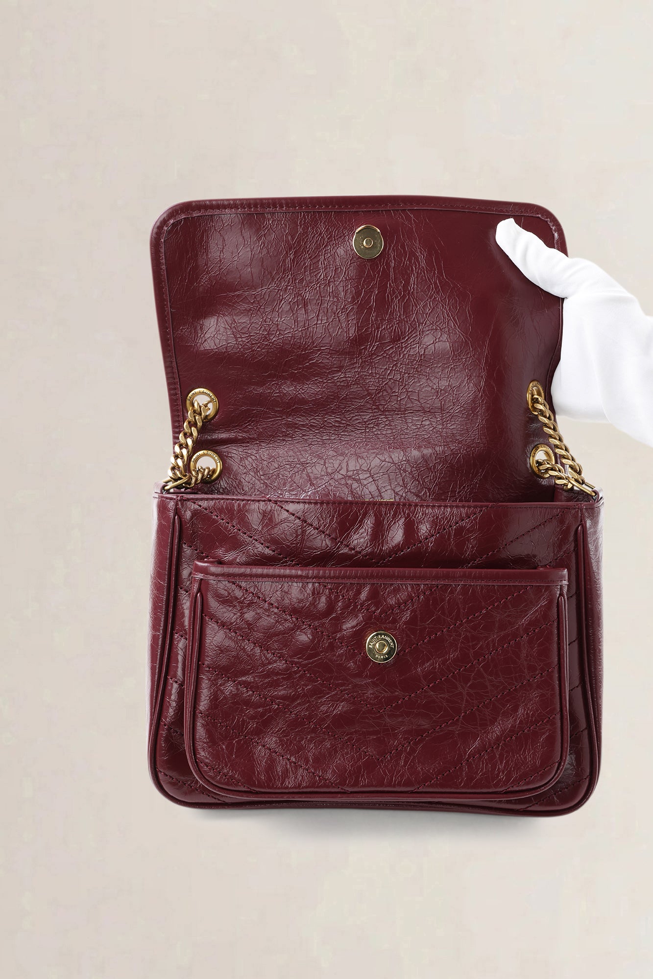 YSL Burgundy Calfskin Niki Medium Shoulder Bag