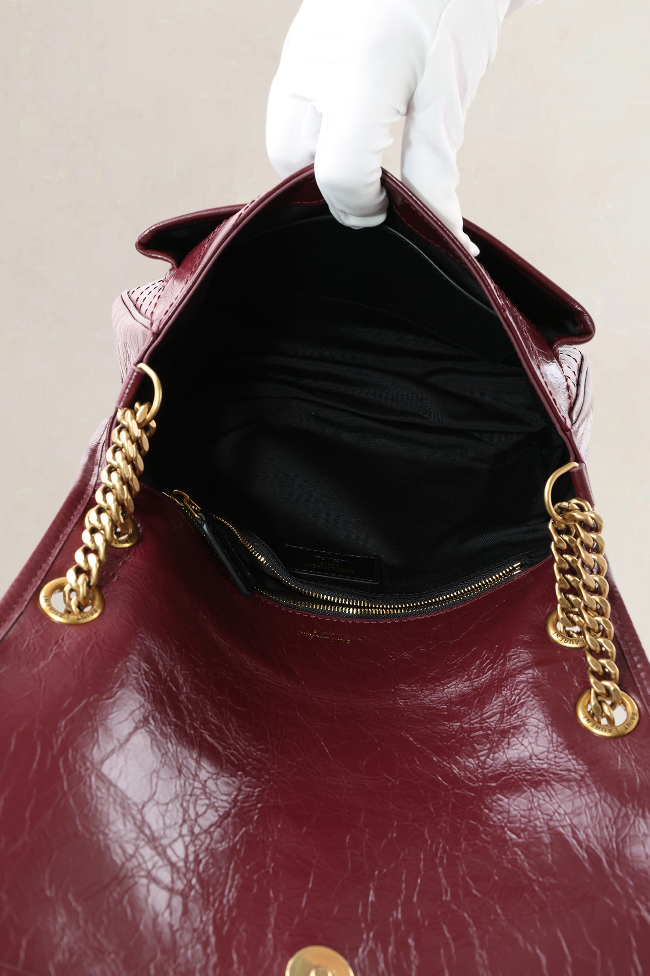 YSL Burgundy Calfskin Niki Medium Shoulder Bag
