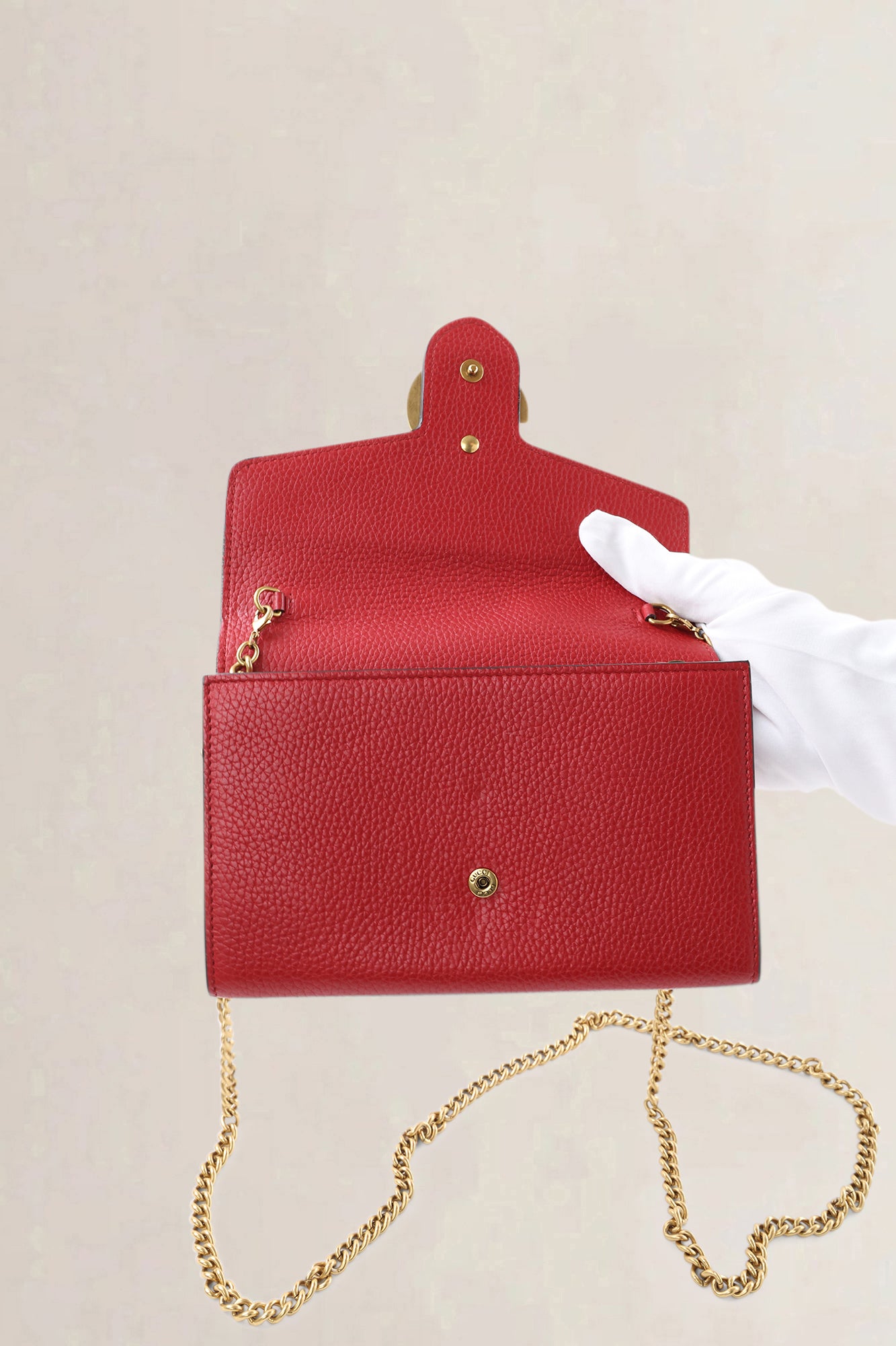 Gucci GG Marmont Red Leather Wallet on Chain Crossbody Bag