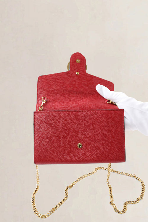 Gucci GG Marmont Red Leather Wallet on Chain Crossbody Bag