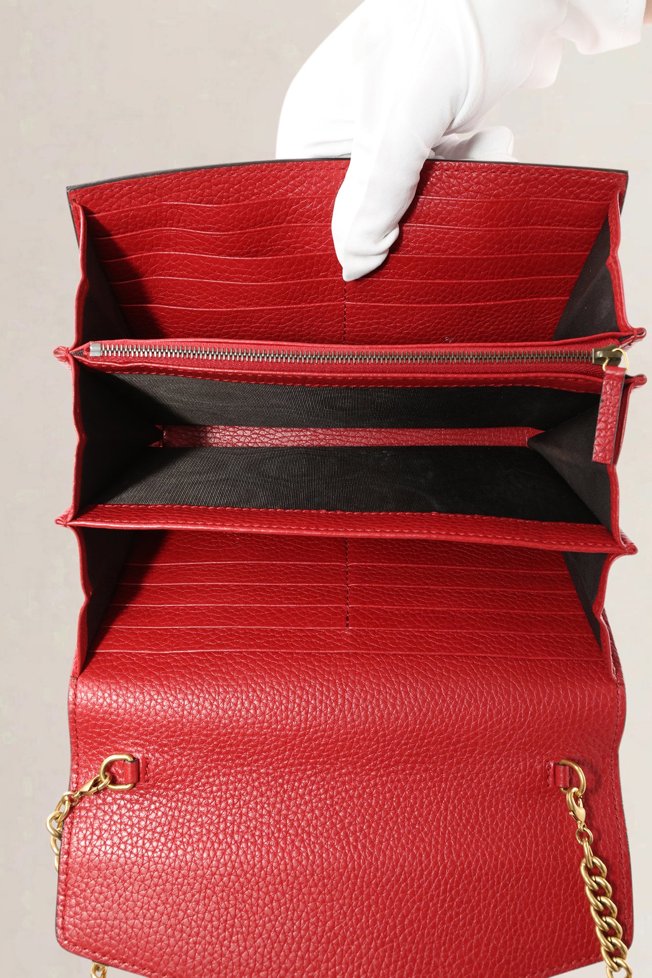 Gucci GG Marmont Red Leather Wallet on Chain Crossbody Bag