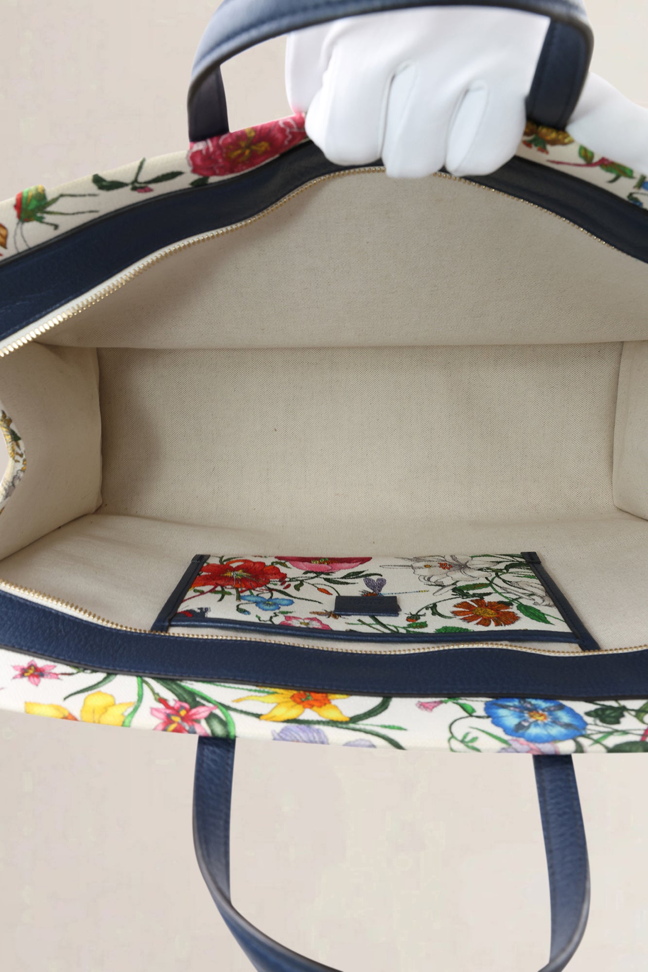 Gucci Blue Multicolor Floral Canvas Large Top Handle Tote Bag