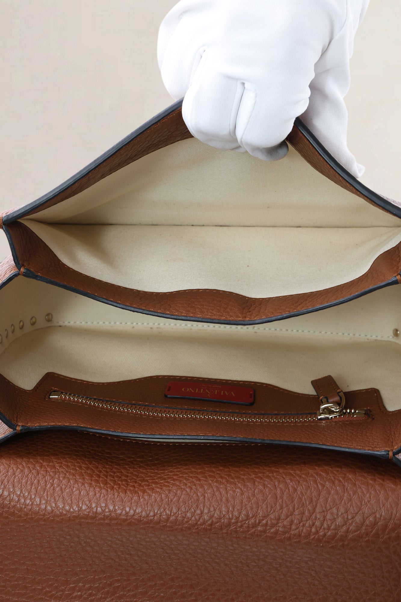 Valentino Garavani Small Brown Grainy Calfskin Rockstud Crossbody Bag