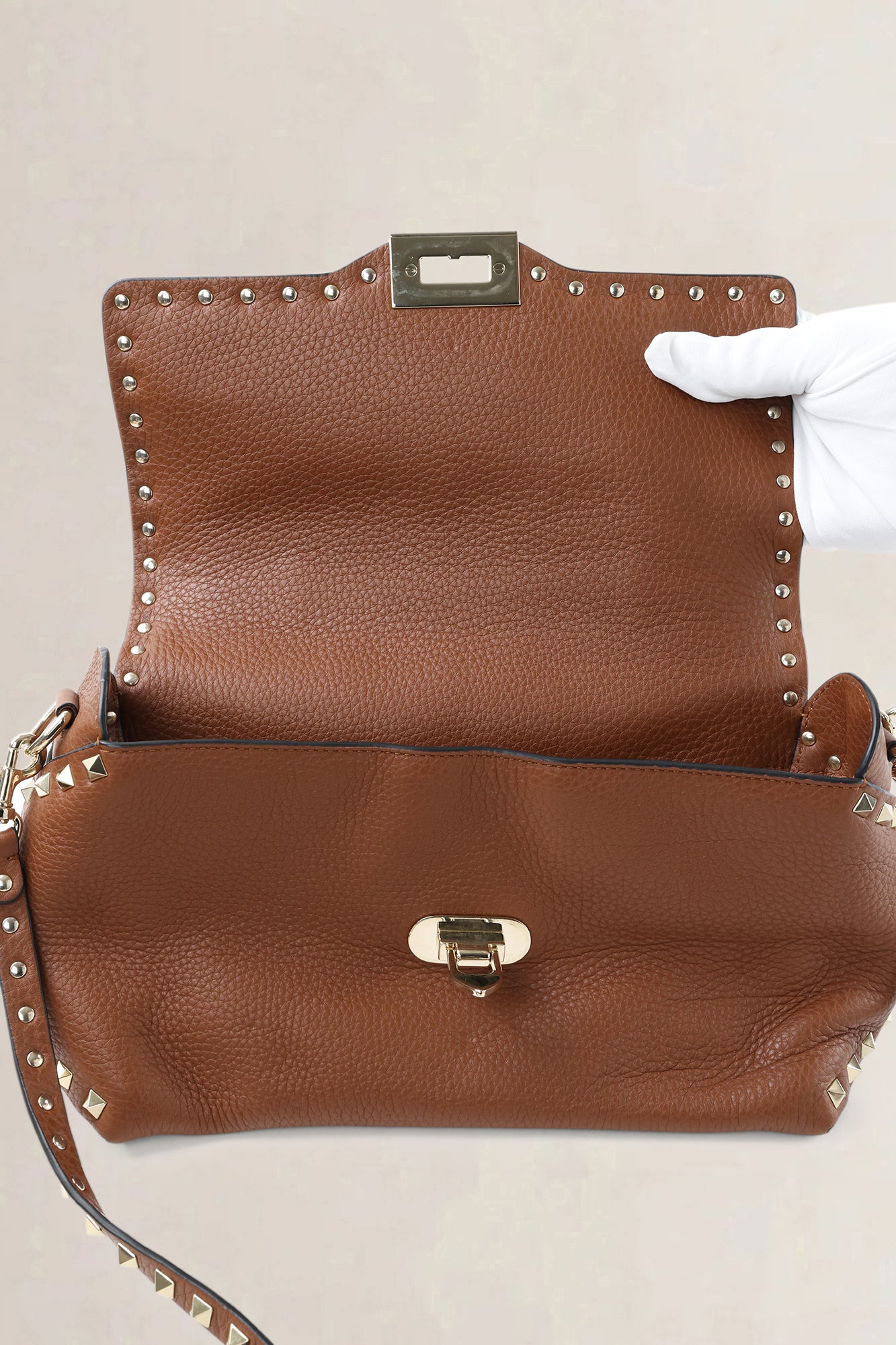 Valentino Garavani Brown Leather Rockstud Crossbody Bag