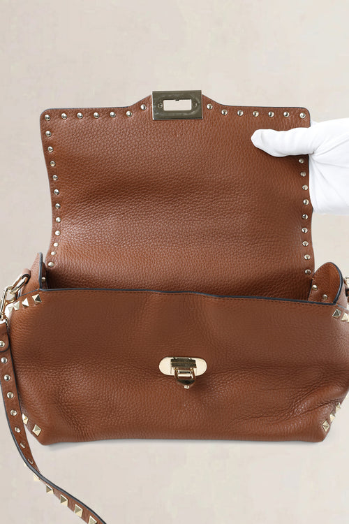 Valentino Garavani Brown Leather Rockstud Crossbody Bag