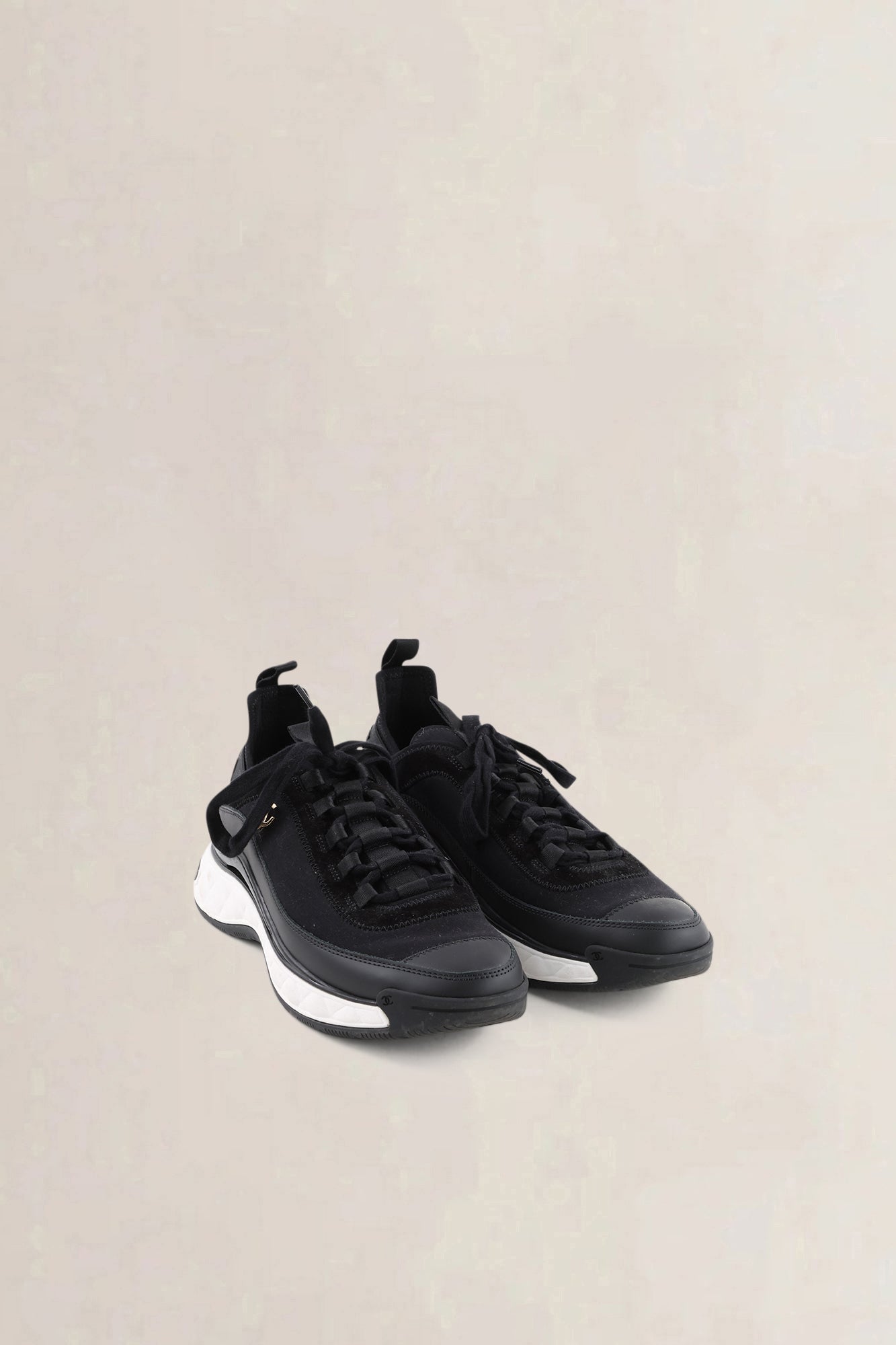 Chanel Black Leather Low Top Trainer Sneakers