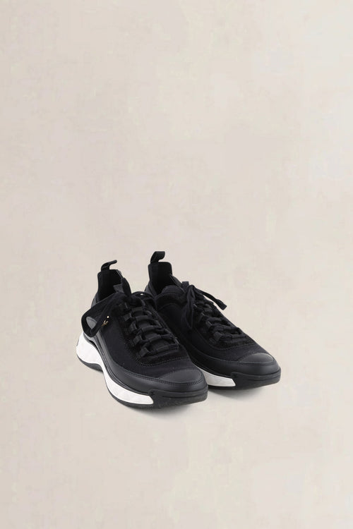 Chanel Black Leather Low Top Trainer Sneakers