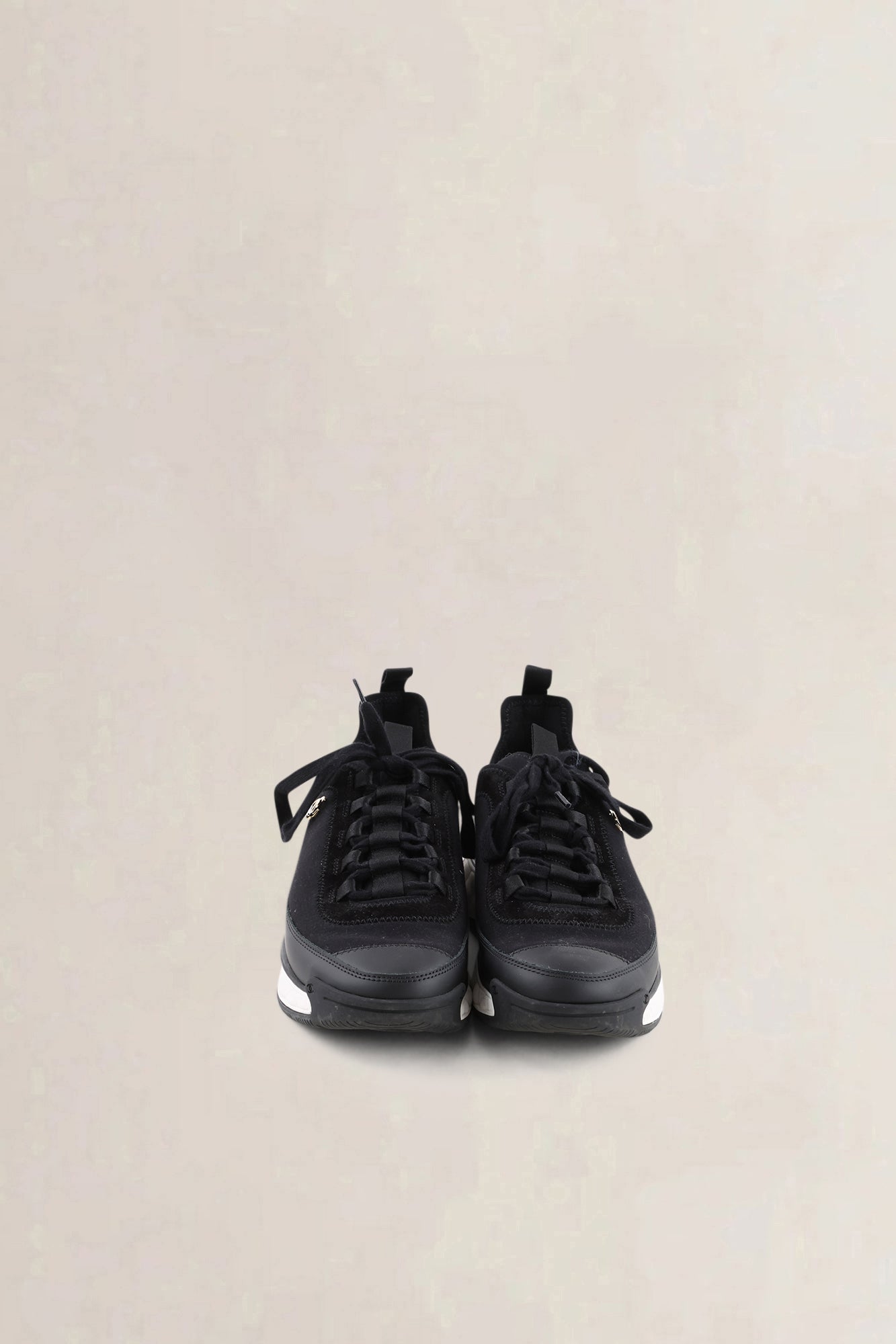 Chanel Black Leather Low Top Trainer Sneakers