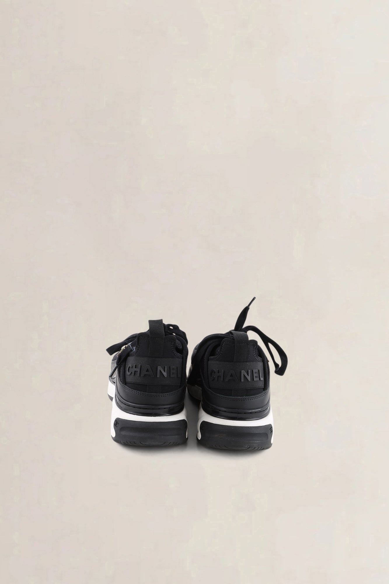 Chanel Black Leather Low Top Trainer Sneakers