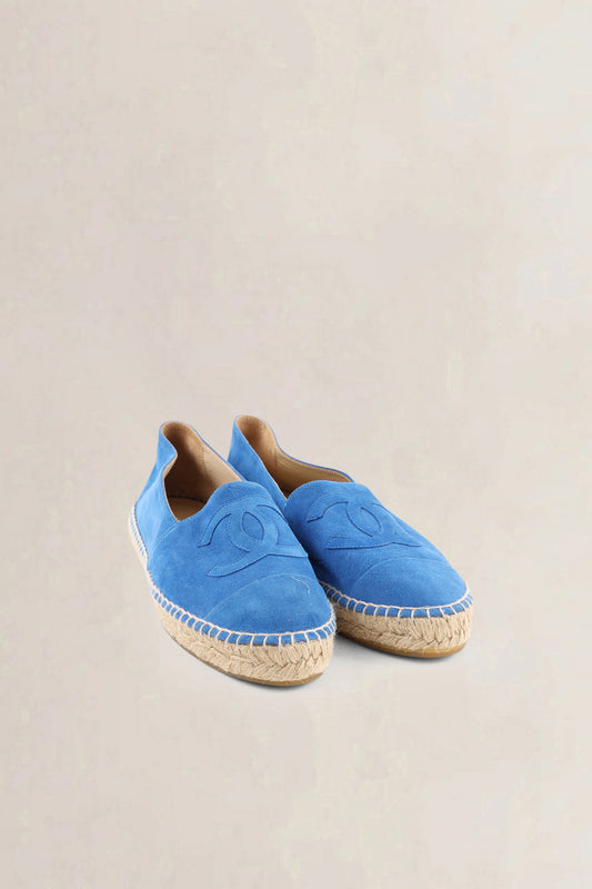 Chanel Blue Suede CC Espadrille Flats — preloved