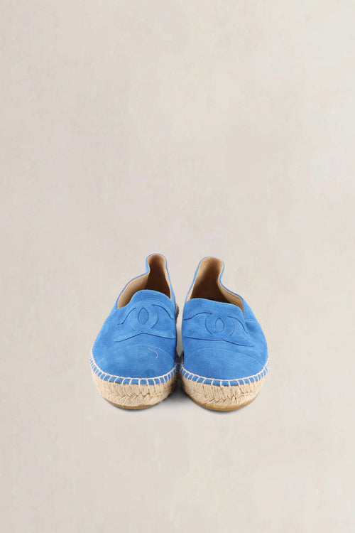 Chanel Blue Suede CC Espadrille Flats