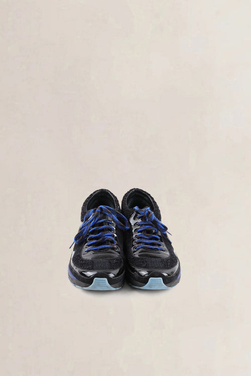 Chanel Black & Blue Patent Leather & Tweed Sneakers