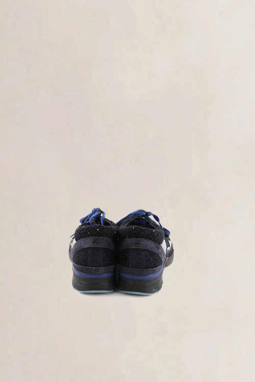 Chanel Black & Blue Patent Leather & Tweed Sneakers