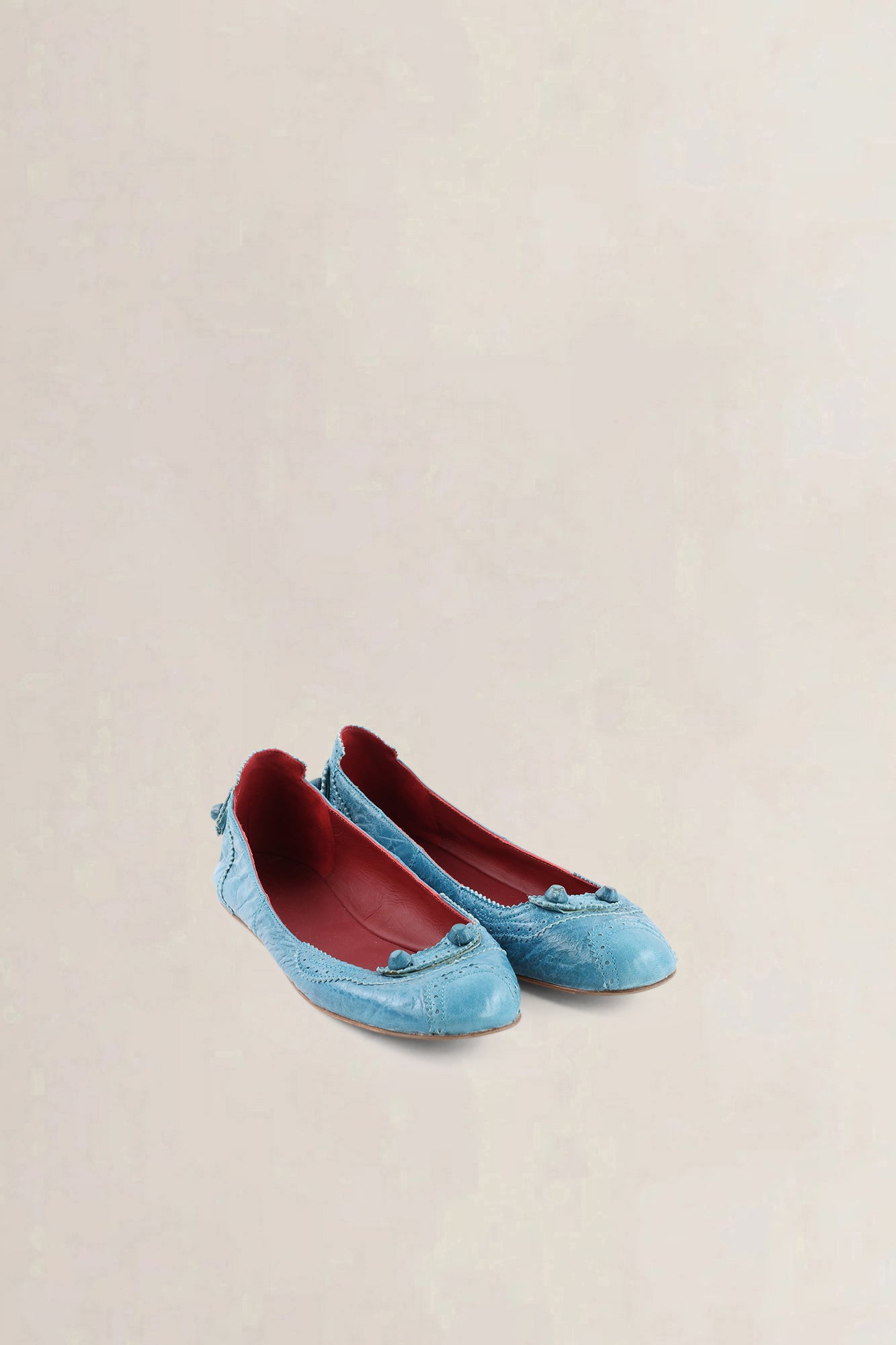 Balenciaga Blue Brogue Leather Studded Arena Ballet Flats