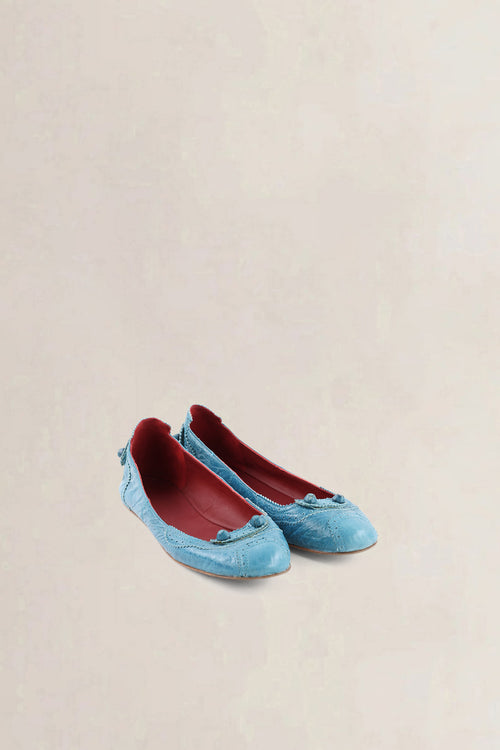 Balenciaga Blue Brogue Leather Studded Arena Ballet Flats