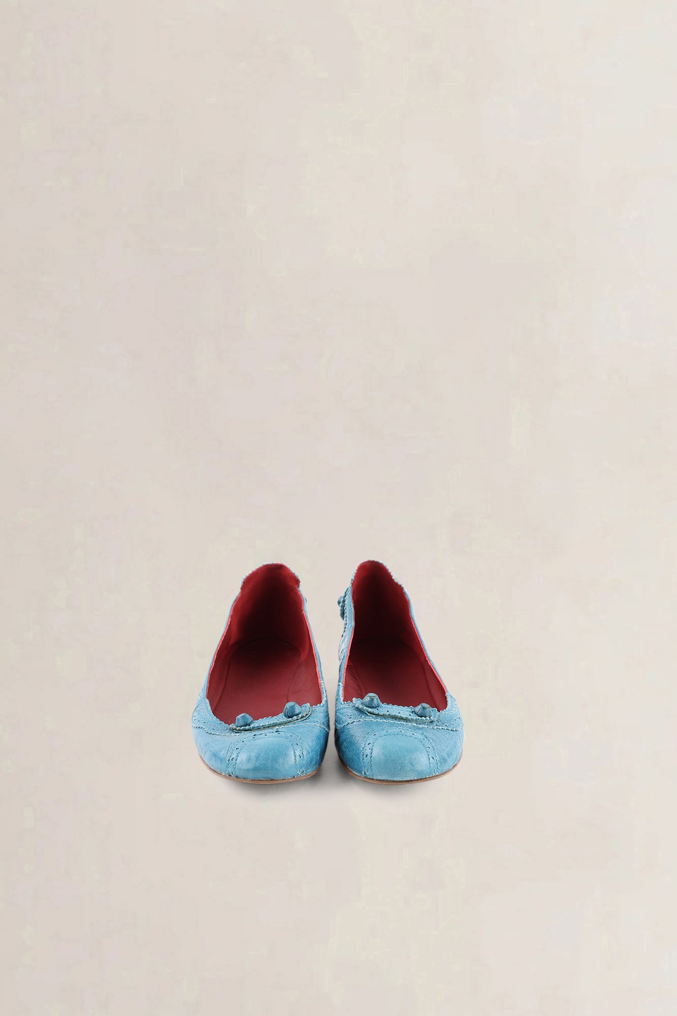 Balenciaga Blue Brogue Leather Studded Arena Ballet Flats