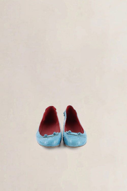 Balenciaga Blue Brogue Leather Studded Arena Ballet Flats
