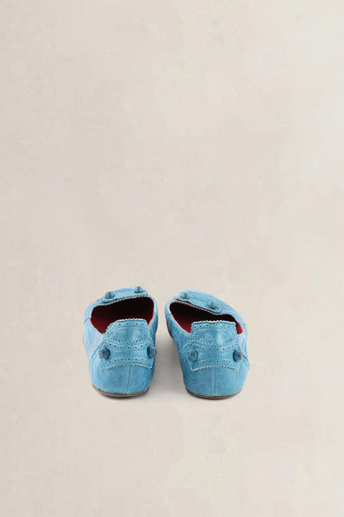 Balenciaga Blue Brogue Leather Studded Arena Ballet Flats