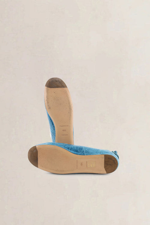 Balenciaga Blue Brogue Leather Studded Arena Ballet Flats