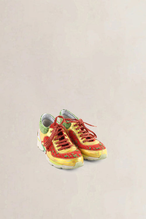 Chanel Multicolor Leather & Tweed CC Low Top Sneakers