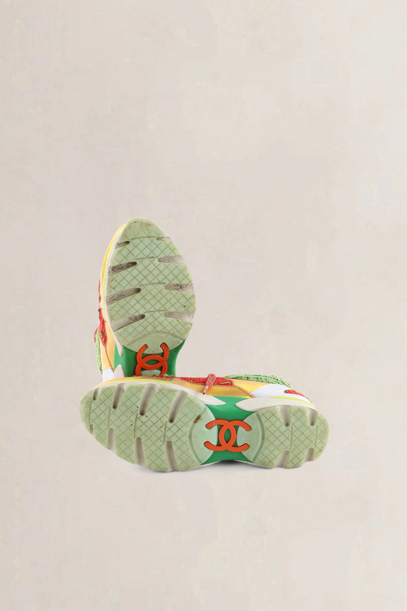 Chanel Multicolor Leather & Tweed CC Low Top Sneakers