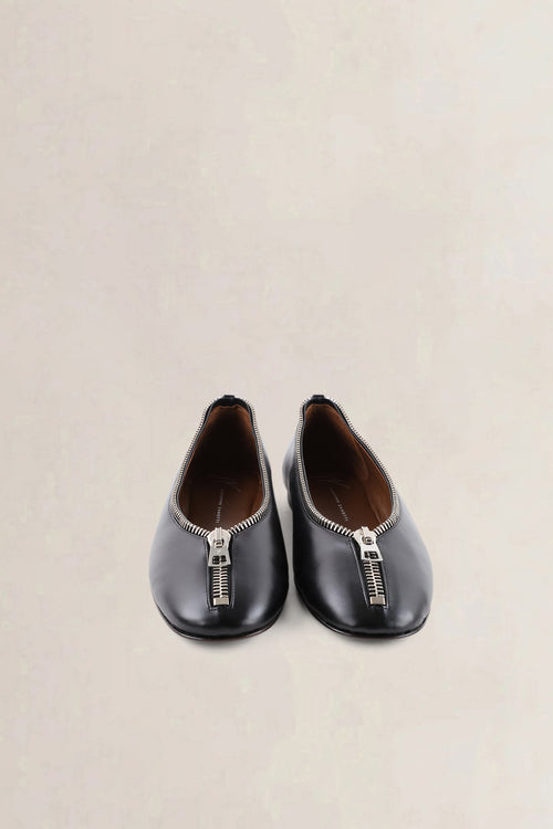 Giuseppe Zanotti Black Leather Oraine Flat Ballerina Shoes