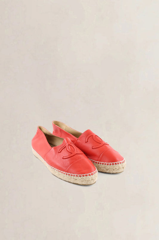 Chanel Red Leather CC Cap Toe Espadrilles — preloved