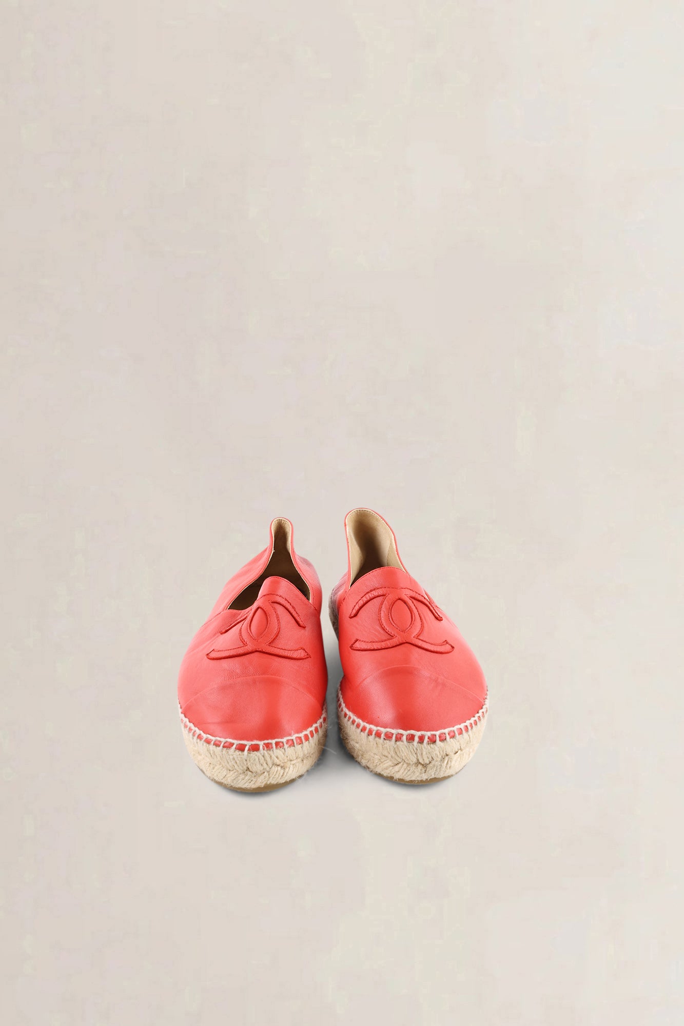 Chanel Red Leather CC Cap Toe Espadrilles