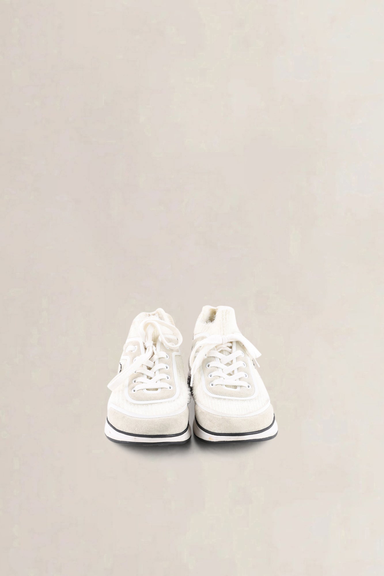 Chanel White Ribbed Mohair CC Sneakers