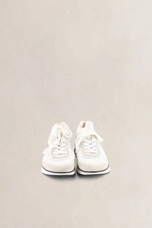 Chanel White Ribbed Mohair CC Sneakers