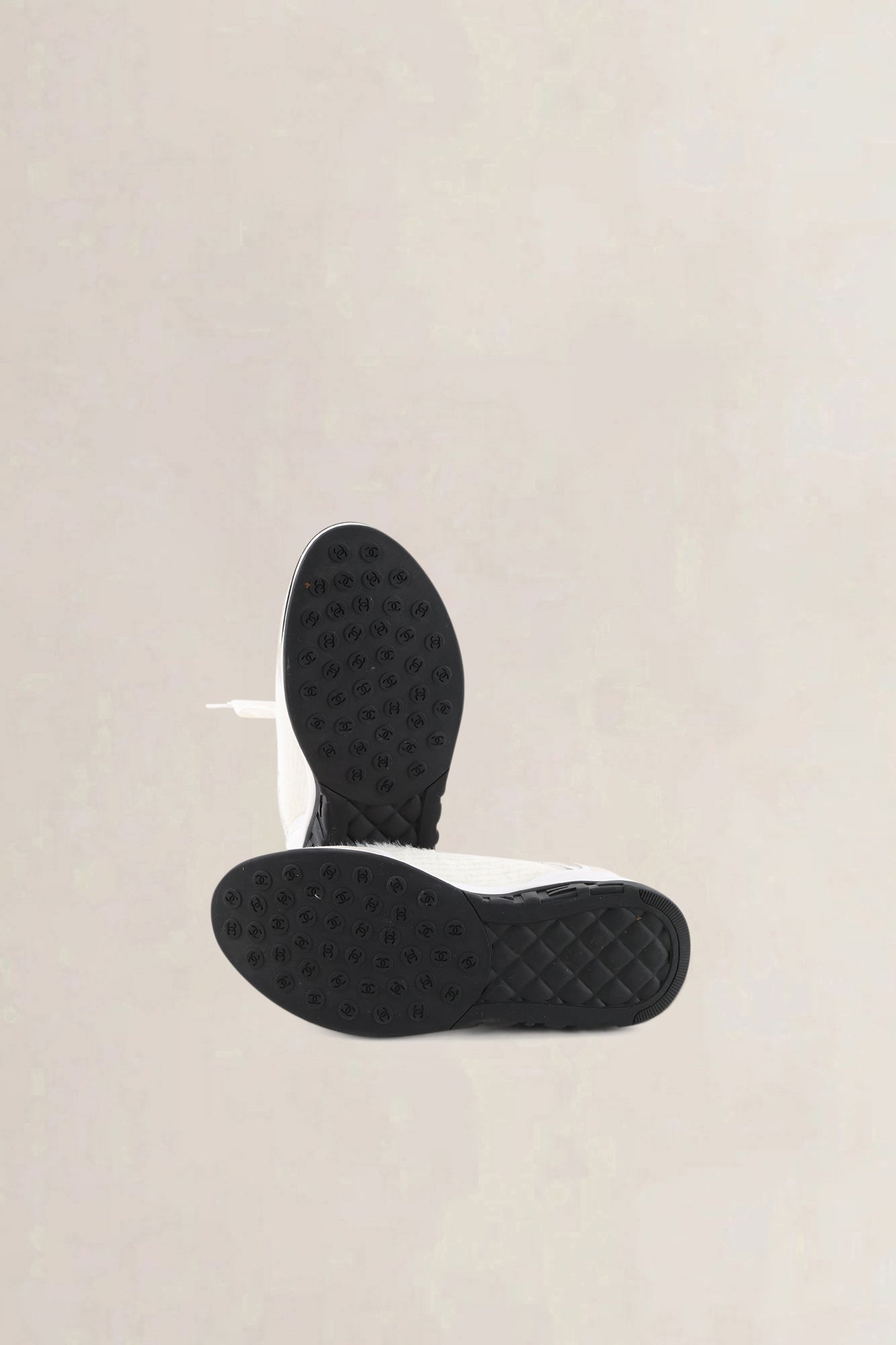 Chanel White Ribbed Mohair CC Sneakers