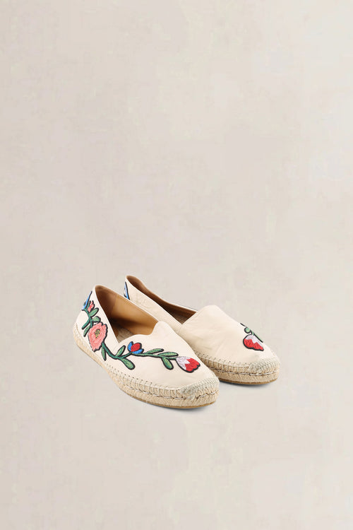 Gucci Cream Leather Embroidered Floral Pilar Espadrilles