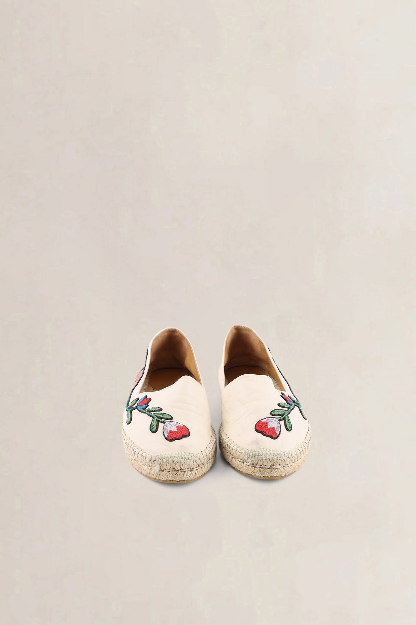 Gucci Cream Leather Embroidered Floral Pilar Espadrilles