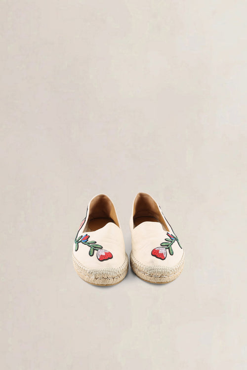 Gucci Cream Leather Embroidered Floral Pilar Espadrilles