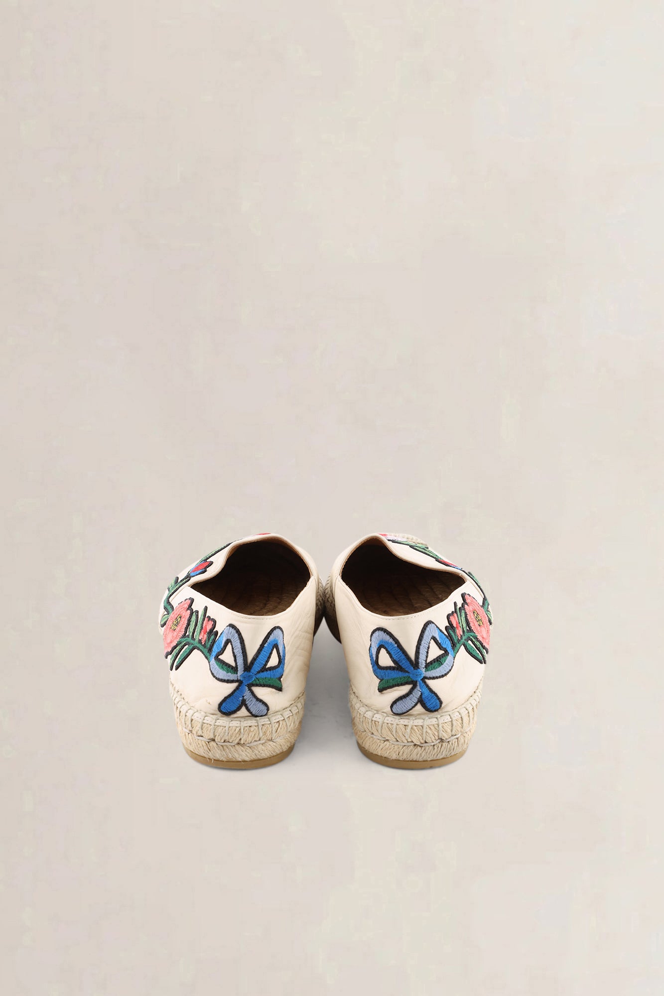 Gucci Cream Leather Embroidered Floral Pilar Espadrilles