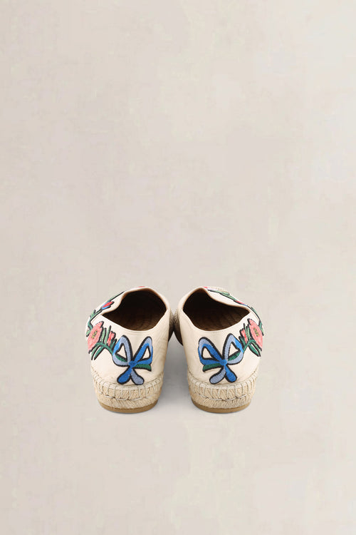 Gucci Cream Leather Embroidered Floral Pilar Espadrilles