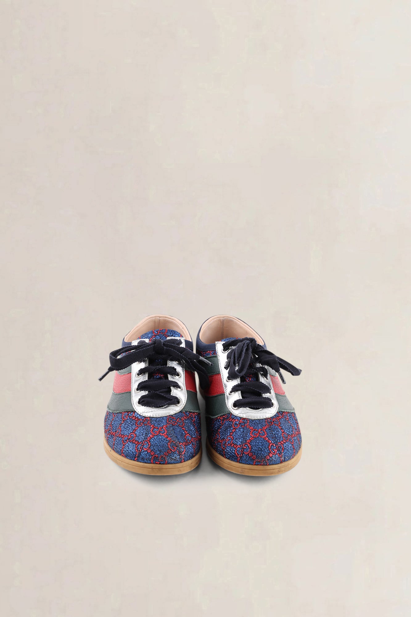 Gucci Iridescent Blue & Red Lurex Calfskin Web GG Monogram Falacer Sneakers