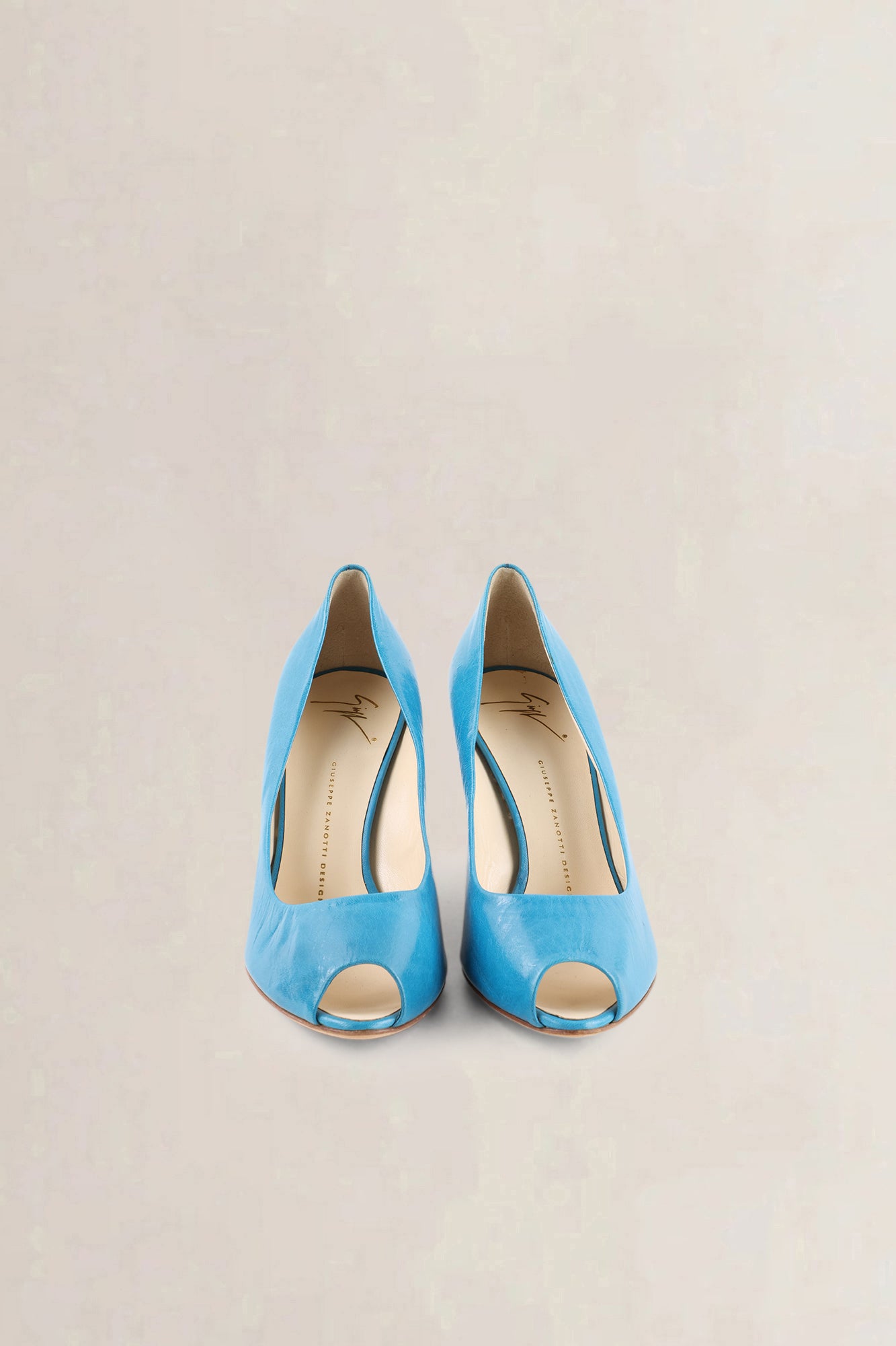 Giuseppe Zanotti Teal Patent Leather Peep-Toe Wedge Heels
